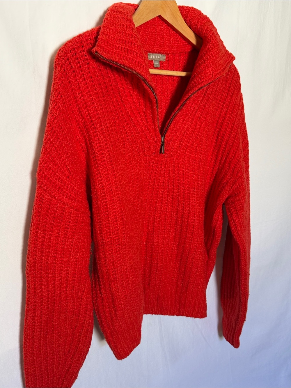 Vibrant orange/red : Lilla P Half-Zip Textured Funnel Neck Sweater